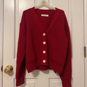 Red side slit cardigan
